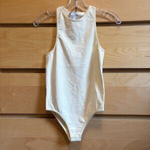 NWOT ZARA OYSTER OFF WHITE TERRY SEAMLESS BODYSUIT, SIZE: XS-S